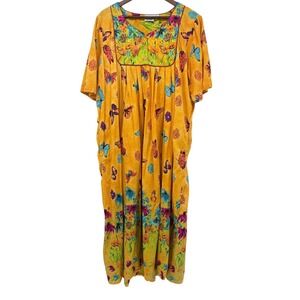 Only Necessities Muumuu House Dress 2X Butterfly Floral 100% Cotton Cafton 90's